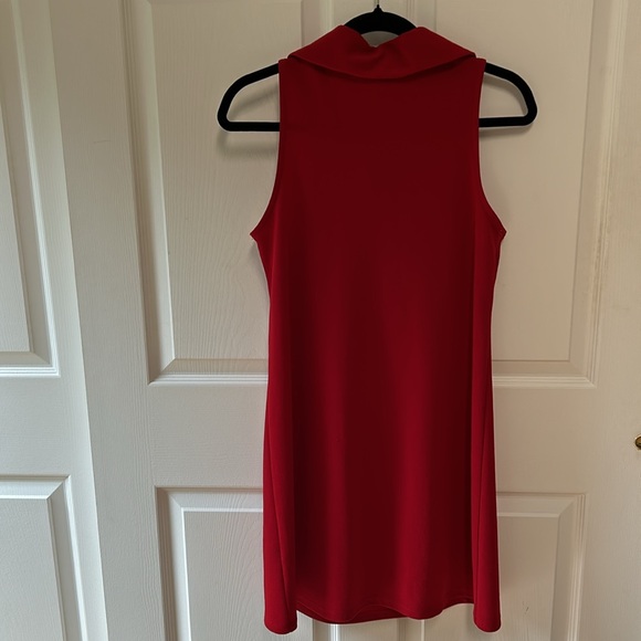 Solid Zippered Front Sleeveless Collared Dress Red Size Small Like New - Picture 6 of 8
